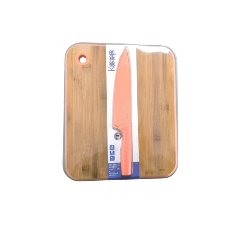 SET TABLA BAMBOO 35 CM + CUCHILLO 20 CM KEEP ROSADO - 4