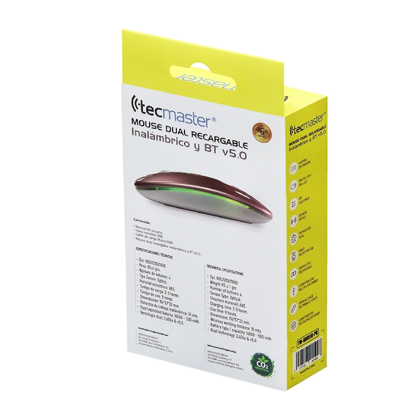 MOUSE DUAL RECARGABLE INALAMBRICO BLUETOOTH TECMASTER ROSADO