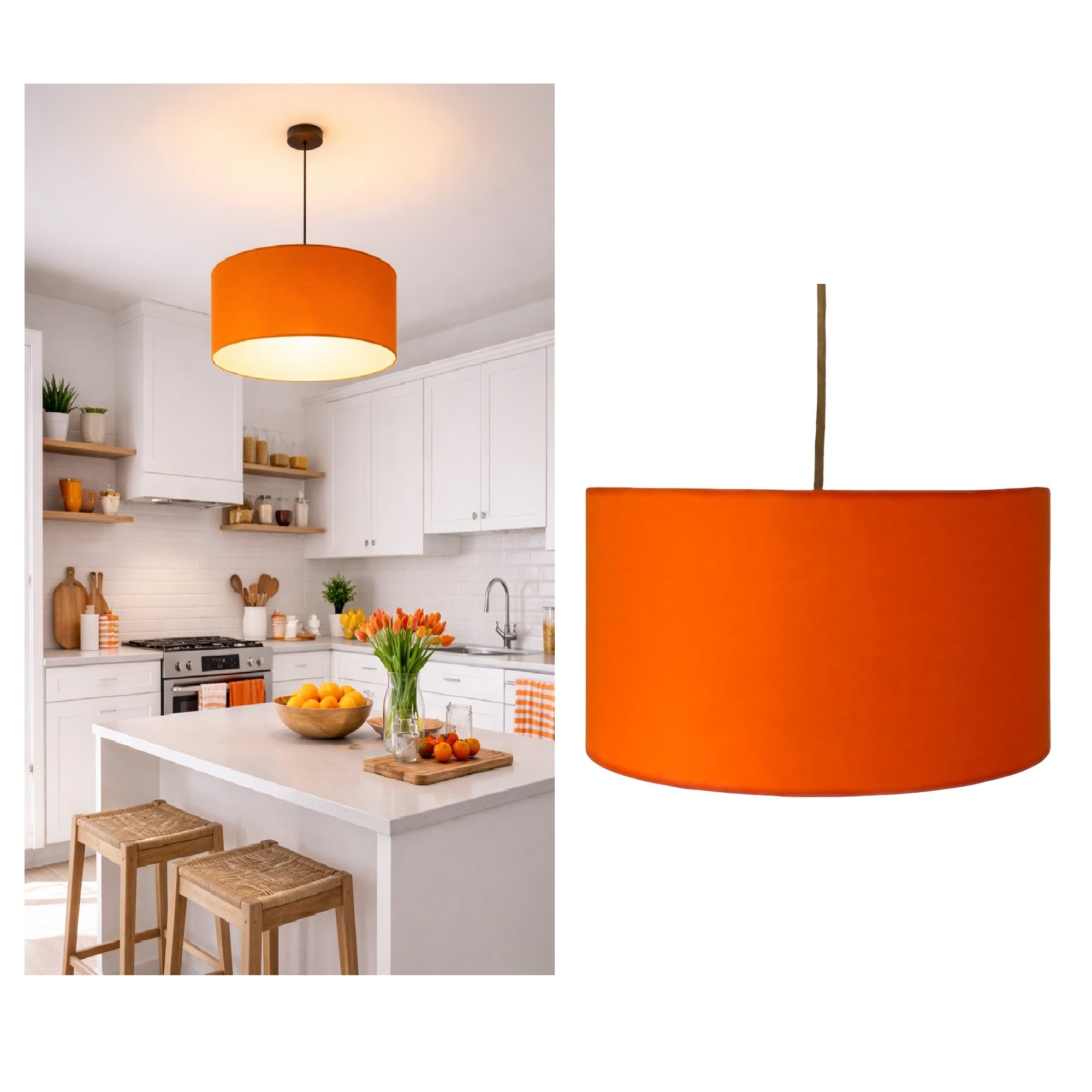 LAMPARA COLGANTE TAMBOR NARANJA - 1