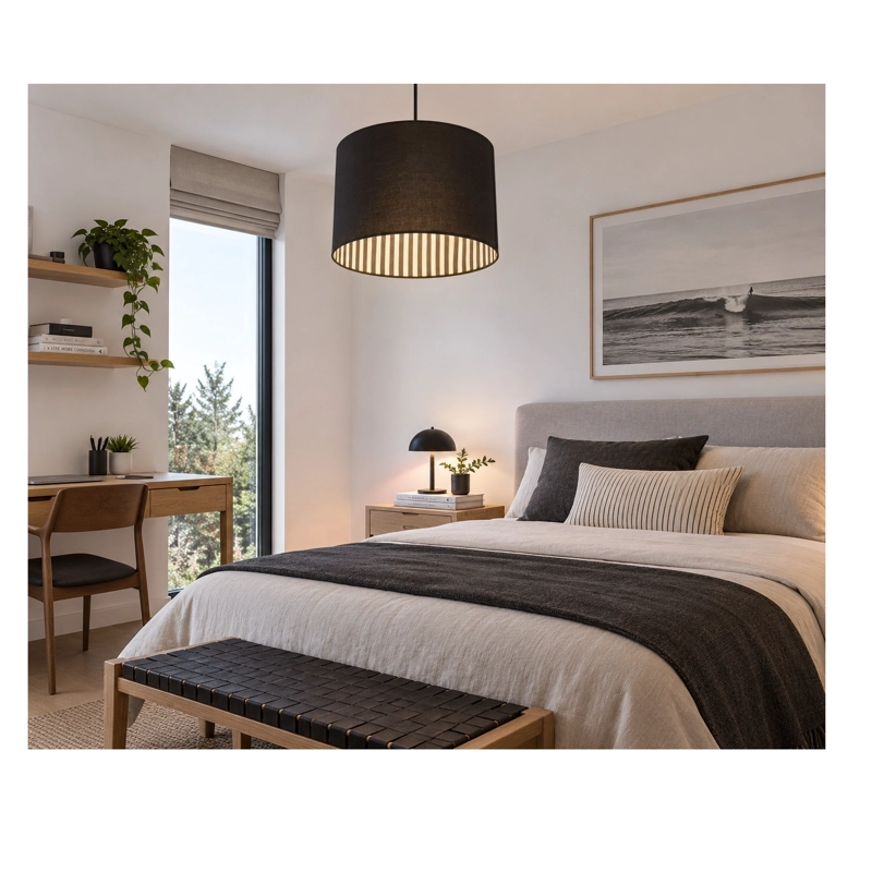 LAMPARA COLGANTE TAMBOR NEGRO LINEAS INTERNAS - 4