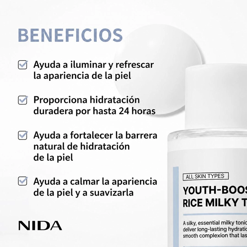 TONICO NIDA RICE MILKY TONER 150 ML ILUMINADOR - 4