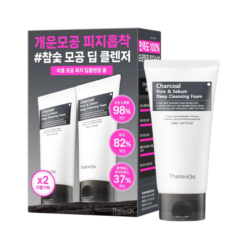 CHARCOAL PORE SEBUM DEEP CLEANSING FOAM DOUBLE SET 150ML + 150ML THELAVICOS - 1