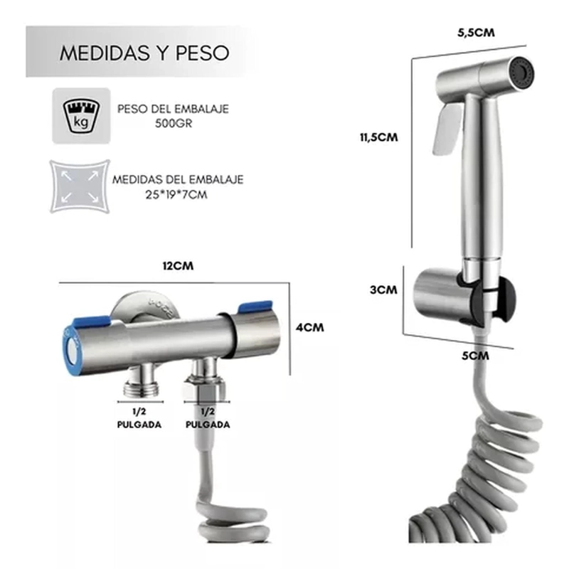 DUCHA BIDET ARABE KIT COMPLETO INODORO ACERO INOXIDABLE - 3