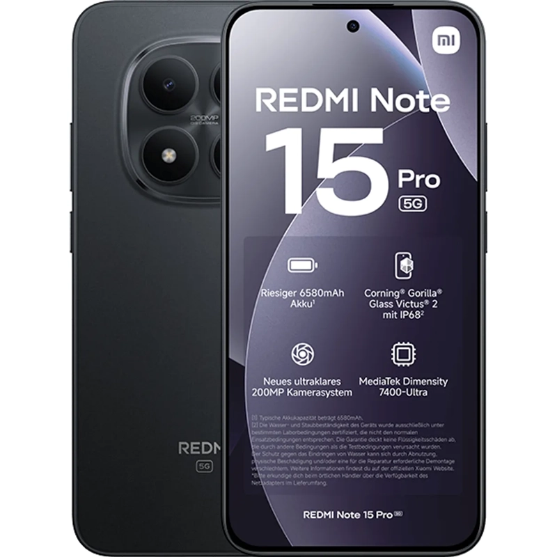XIAOMI REDMI NOTE 15 PRO 5G 8GB RAM 256GB ROM 200MPX 4K RESISTENTE AGUA IP68 CAMARA AI DIMM NEGRO - 1