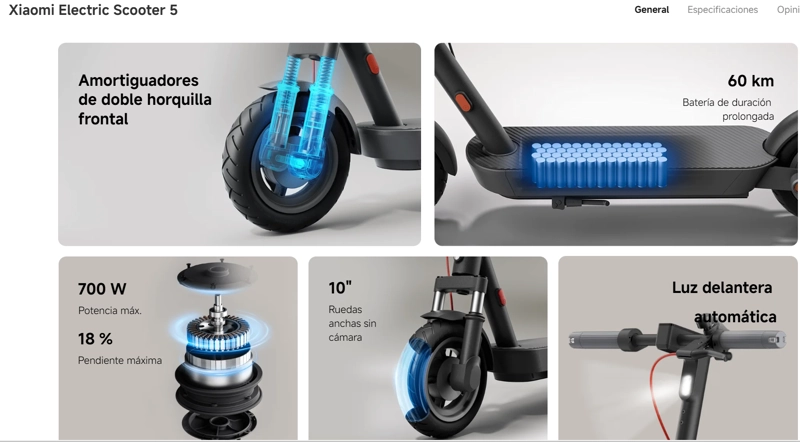 XIAOMI SCOOTER ELE CTRICO 5 PLEGABLE 60KM AUTONOMIA 700W NEGRO - 5