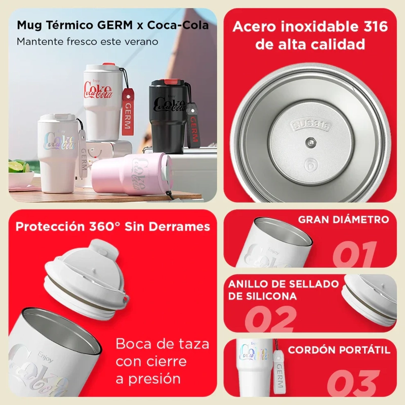 GERM X COCA-COLA 590ML ROSA, ACERO INOXIDABLE, DOBLE PARED - 2