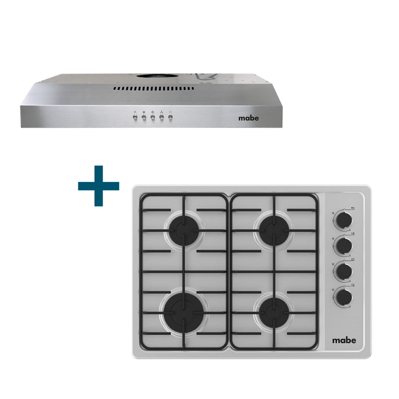 Kit Encimera a Gas LP 60cm Inox CMG6044SD-1CL +Campana Extractora 60cm Inox CM6045XV0 Mabe - 1