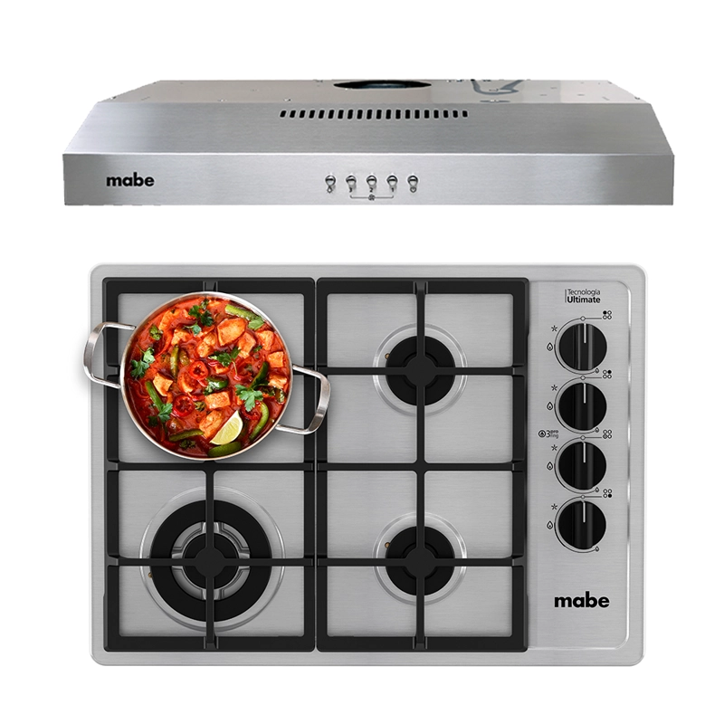 Kit Encimera a Gas LP 60cm CMG6044LD-1CL +Campana Extractora 60cm CM6045XV0 Inox Mabe - 1