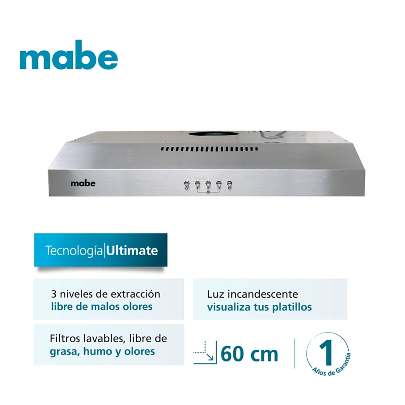 Kit Encimera a Gas LP 60cm CMG6044LD-1CL +Campana Extractora 60cm CM6045XV0 Inox Mabe - 2