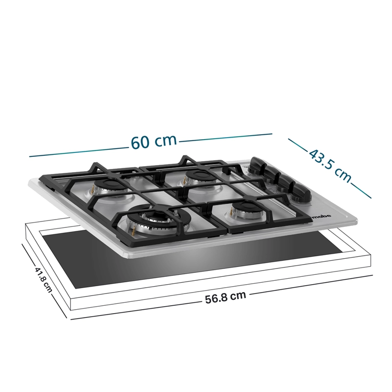 Kit Encimera a Gas LP 60cm CMG6044LD-1CL +Campana Extractora 60cm CM6045XV0 Inox Mabe - 8