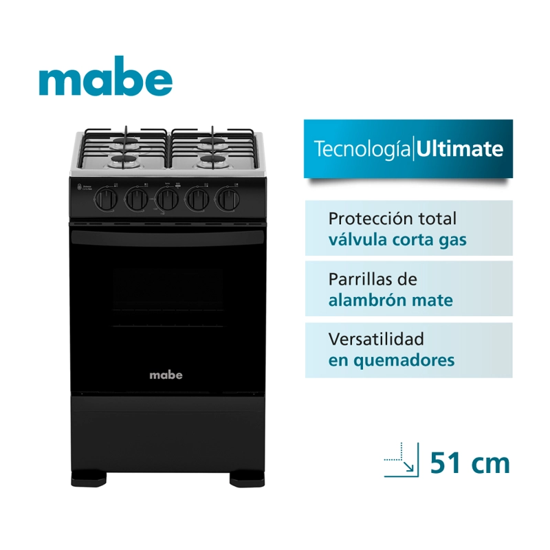 COCINA A GAS 4 PLATOS 51CM VALVULA CORTA GAS CMC5100NA1 MABE - 2