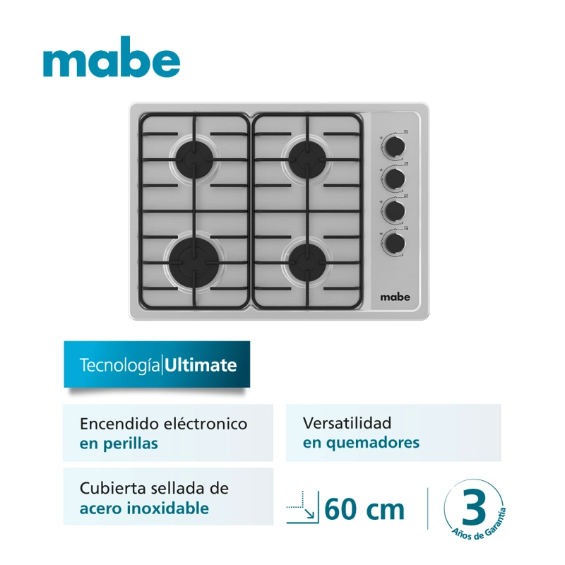 ENCIMERA A GAS 4 PLATOS 60CM INOX CMG6044SD-1CL MABE - 2