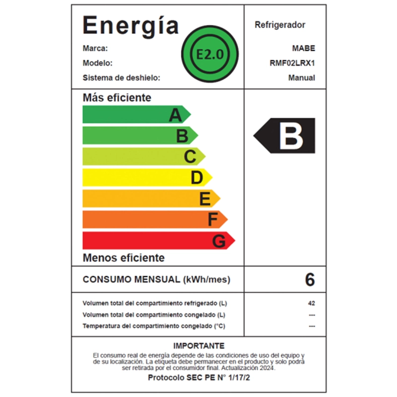 FRIGOBAR 42 L BRUTOS INOXIDABLE MABE RMF02LRX1 - 8