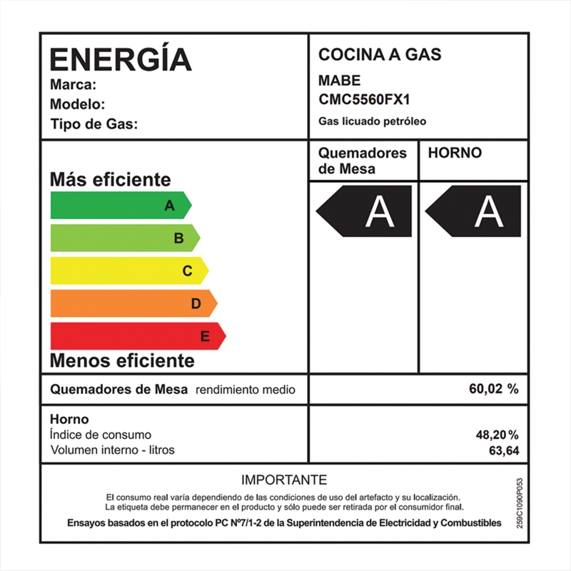 COCINA A GAS 55CM 4 PLATOS GRILL A GAS MABE CMC5560FX1 - 12