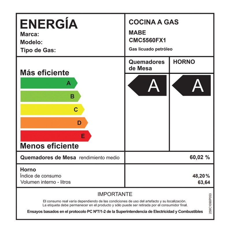 COCINA A GAS 55CM 4 PLATOS GRILL A GAS MABE CMC5560FX1 - 4