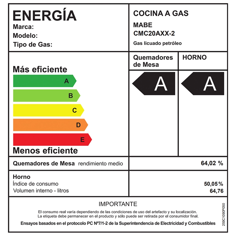COCINA A GAS 4 PLATOS 51CM VALVULA CORTA GAS CMC20AXX-2 MABE - 8