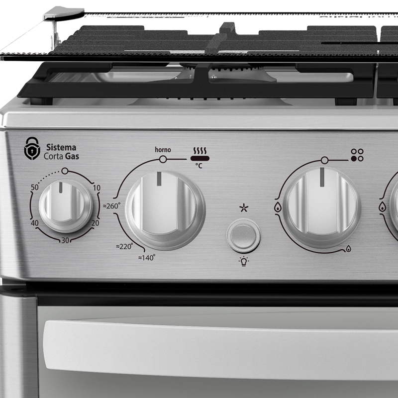 COCINA A GAS 4 PLATOS 55CM VALVULA CORTA GAS CMC5540FX1 MABE - 10