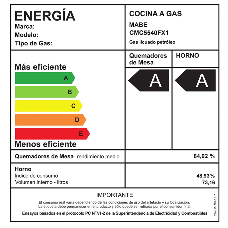 COCINA A GAS 4 PLATOS 55CM VALVULA CORTA GAS CMC5540FX1 MABE - 12