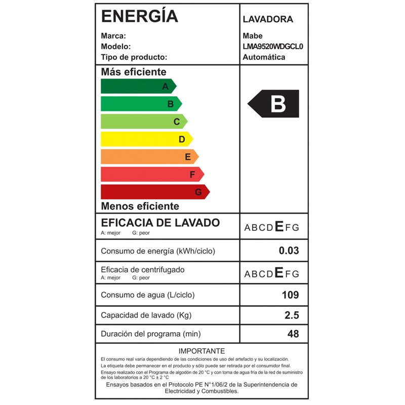 LAVADORA AUTOMATICA 9.5KG RECUBRIMIENTO ANTIBACTERIAL MABE LMA9520WDGCL0 - 6