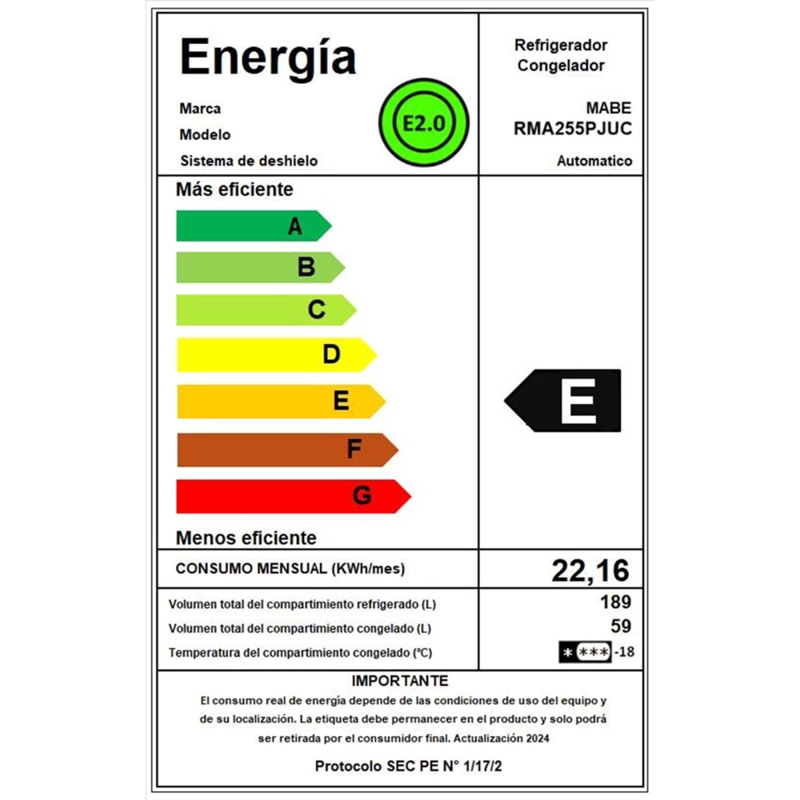 REFRIGERADOR NO FROST 250L 58% AHORRO DE ENERGIA MABE RMA255PJUC - 10