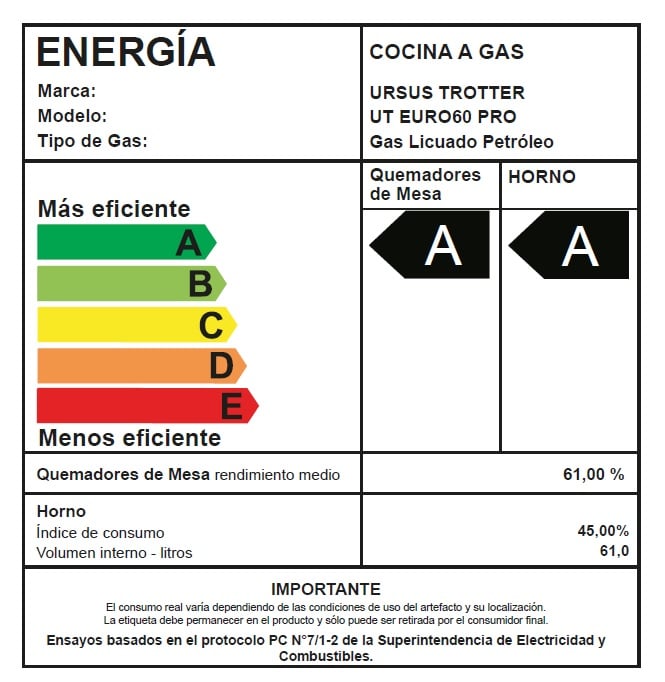 COCINA A GAS LICUADO URSUS TROTTER 4 PLATOS EURO 60 PRO GL - 3