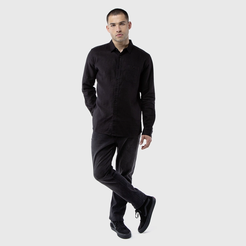 CAMISA MANGA LARGA LINO BLACK BLACK BUBBA - 1