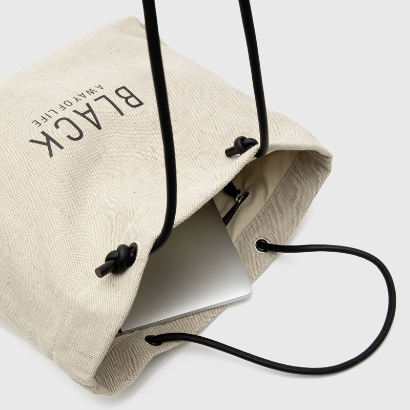 CARTERA TOTE LINEN BEIGE BLACK BUBBA - 7