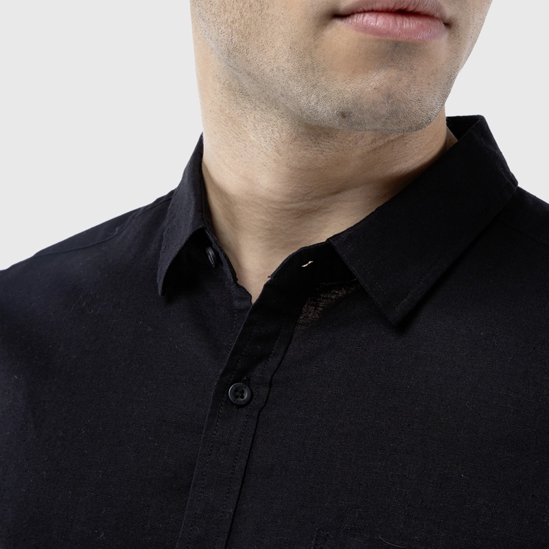 CAMISA MANGA CORTA LINO BLACK BLACK BUBBA - 5
