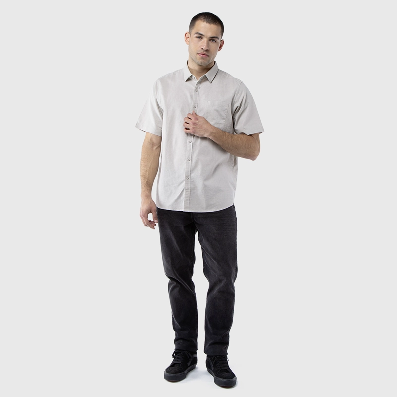 CAMISA MANGA CORTA LINO CAFE  BLACK BUBBA - 1