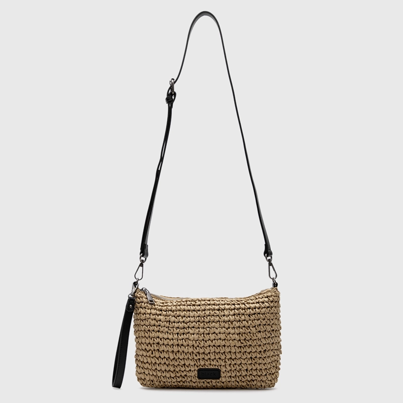 CARTERA CLUTCH RAFFIA CAMEL BLACK BUBBA - 2