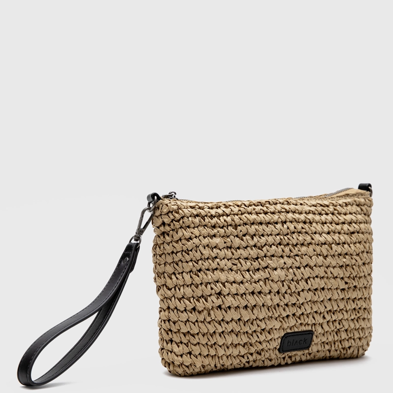 CARTERA CLUTCH RAFFIA CAMEL BLACK BUBBA - 3