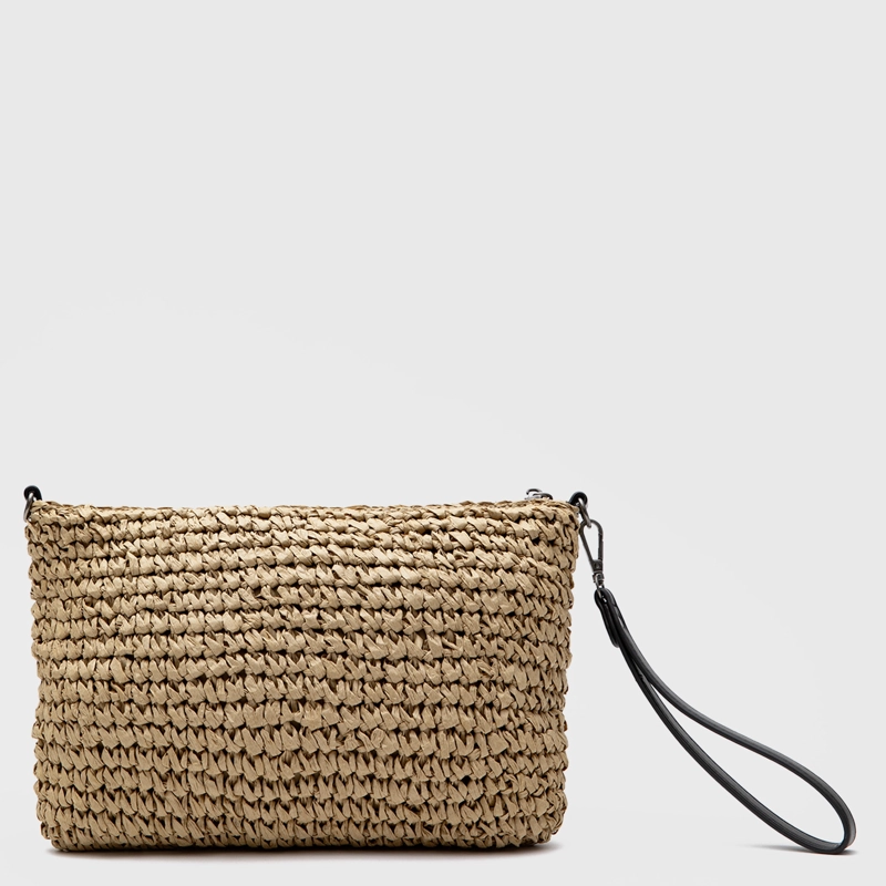 CARTERA CLUTCH RAFFIA CAMEL BLACK BUBBA - 4