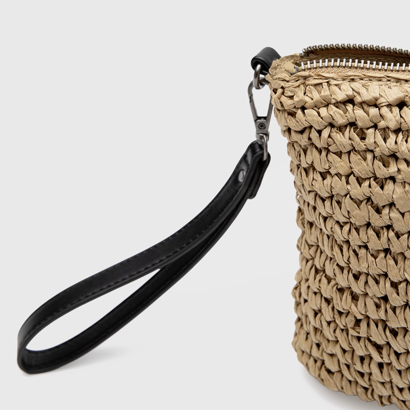 CARTERA CLUTCH RAFFIA CAMEL BLACK BUBBA - 6