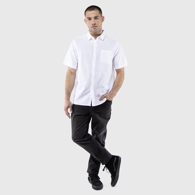 CAMISA MANGA CORTA LINO BLANCA BLACK BUBBA - 1