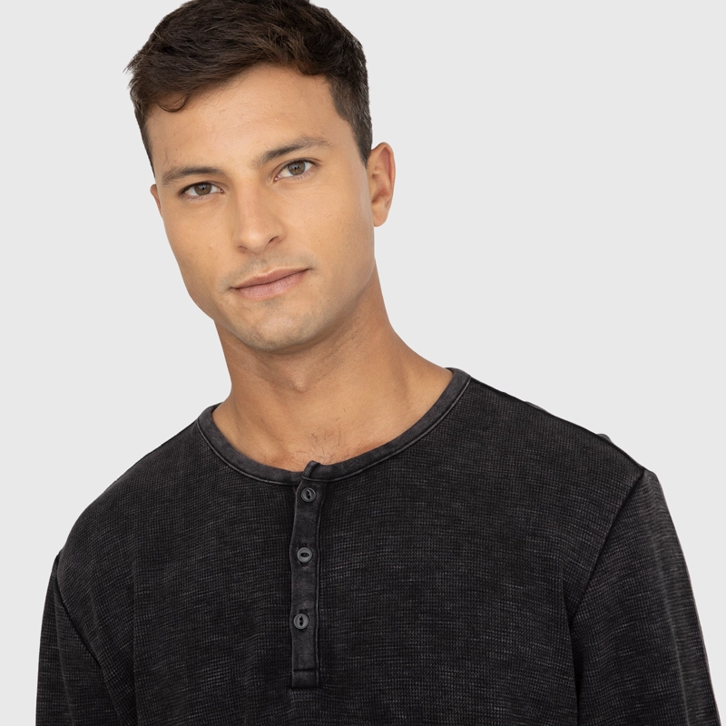 POLERA HENLEY WAFFLE MANGA LARGA NEGRA BLACK BUBBA - 3