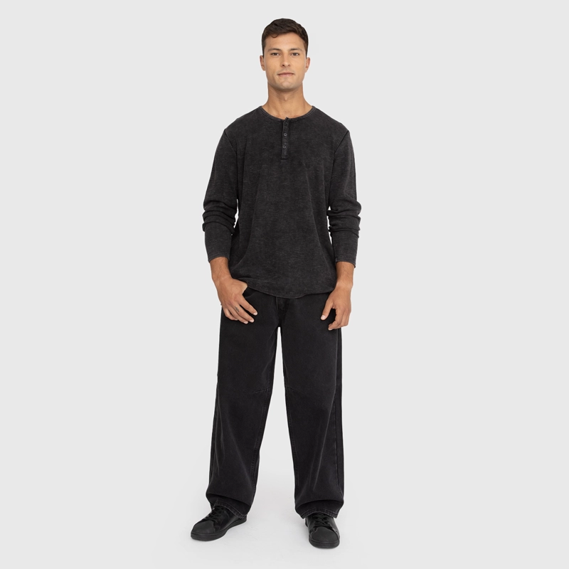 POLERA HENLEY WAFFLE MANGA LARGA NEGRA BLACK BUBBA - 5