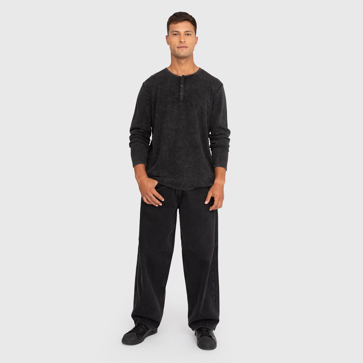 POLERA HENLEY WAFFLE MANGA LARGA NEGRA BLACK BUBBA - 5