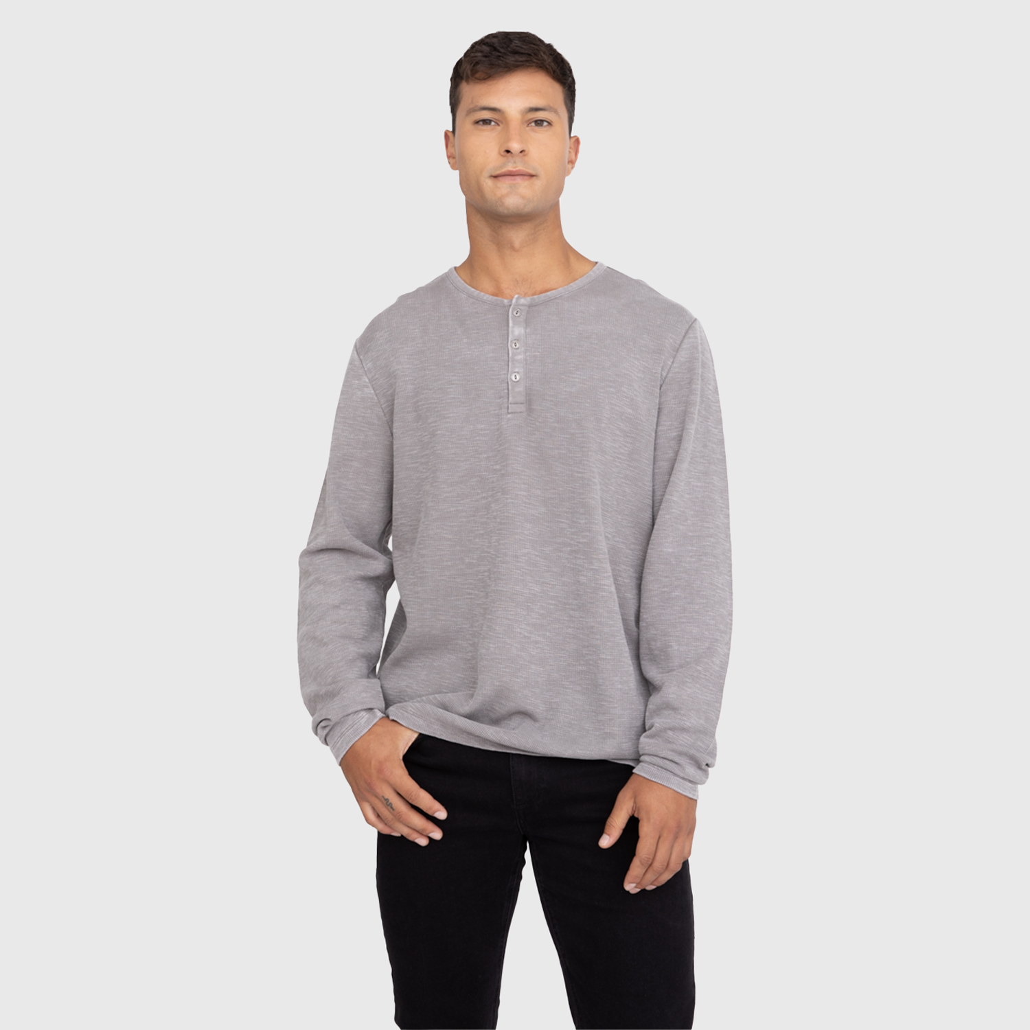 POLERA HENLEY WAFFLE MANGA LARGA GRIS BLACK BUBBA - 1