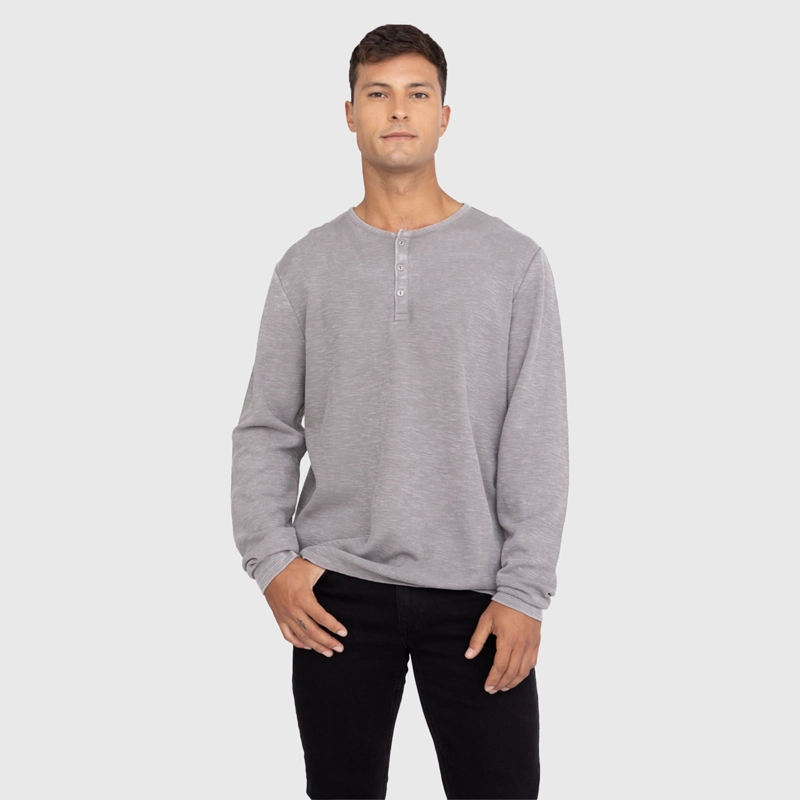 POLERA HENLEY WAFFLE MANGA LARGA GRIS BLACK BUBBA - 1