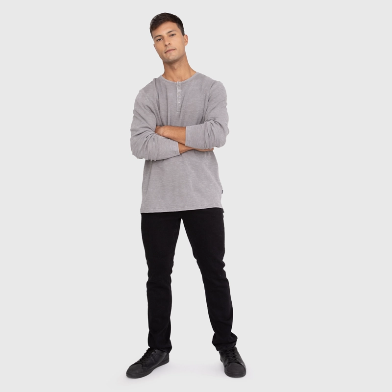 POLERA HENLEY WAFFLE MANGA LARGA GRIS BLACK BUBBA - 6