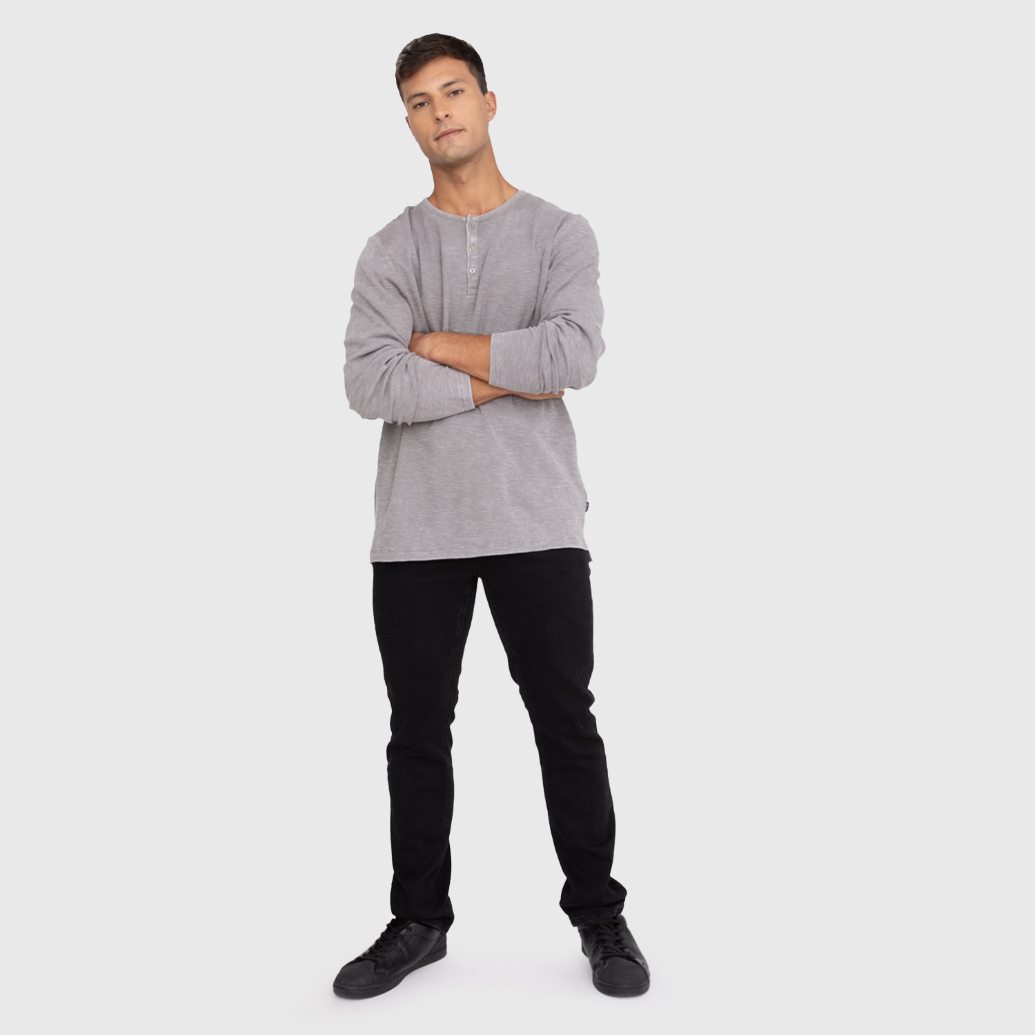 POLERA HENLEY WAFFLE MANGA LARGA GRIS BLACK BUBBA - 6