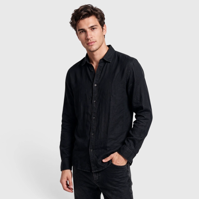 CAMISA LINO MANGA LARGA NEGRA BLACK BUBBA - 1