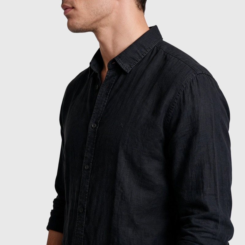 CAMISA LINO MANGA LARGA NEGRA BLACK BUBBA - 4