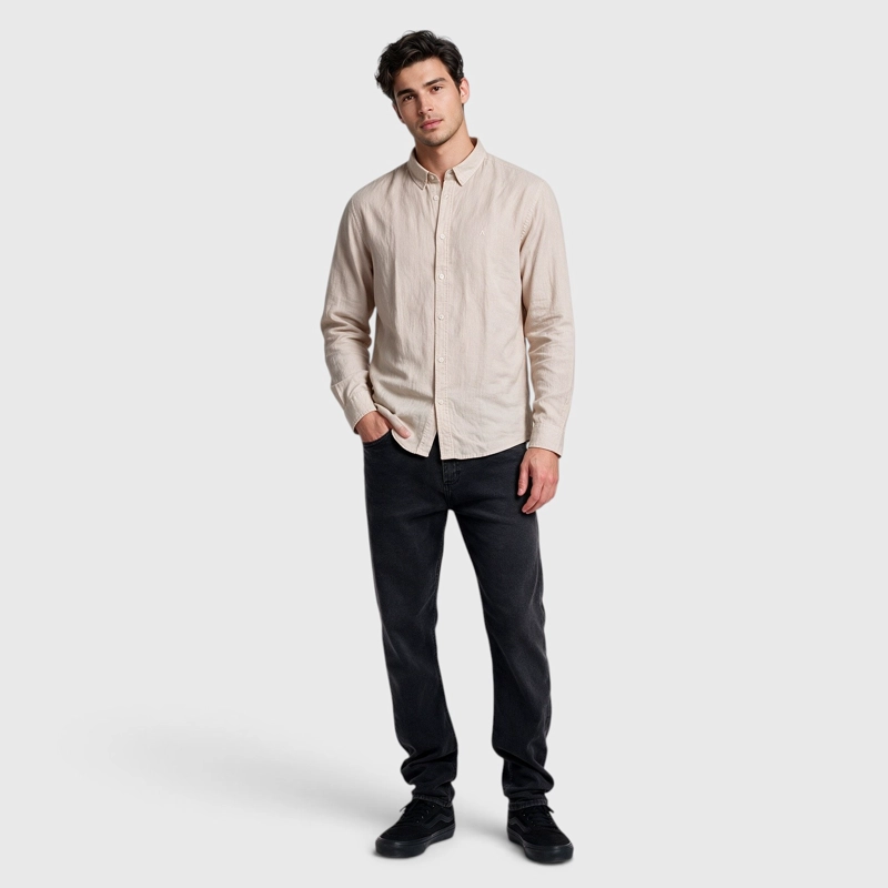 CAMISA LINO MANGA LARGA BEIGE BLACK BUBBA - 3