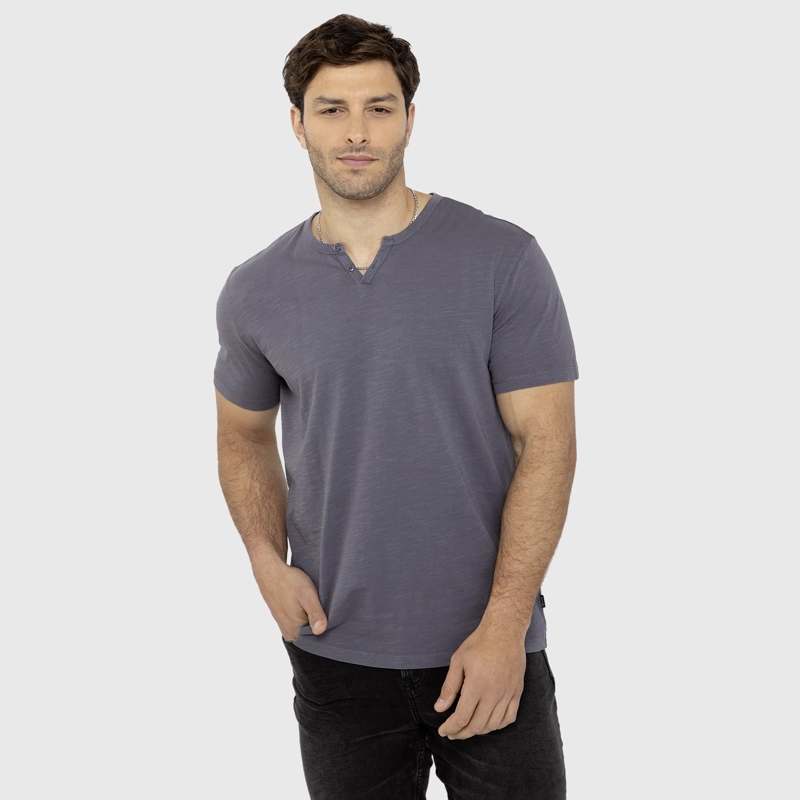 POLERA HENLEY MANGA CORTA GRIS MARENGO BLACK BUBBA - 1