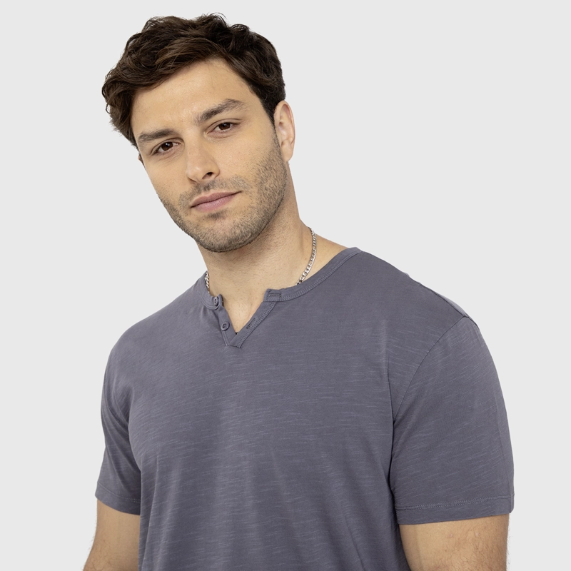 POLERA HENLEY MANGA CORTA GRIS MARENGO BLACK BUBBA - 3