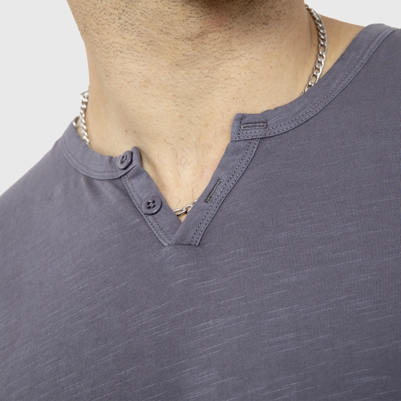 POLERA HENLEY MANGA CORTA GRIS MARENGO BLACK BUBBA - 4