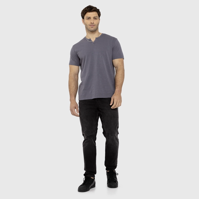 POLERA HENLEY MANGA CORTA GRIS MARENGO BLACK BUBBA - 6
