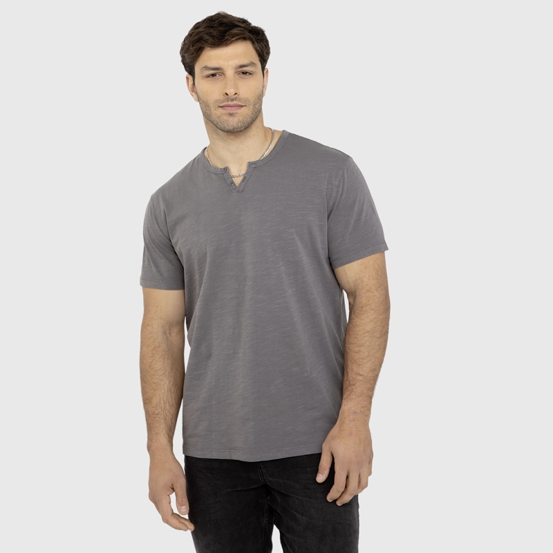 POLERA HENLEY MANGA CORTA GRIS CLARO BLACK BUBBA XXL