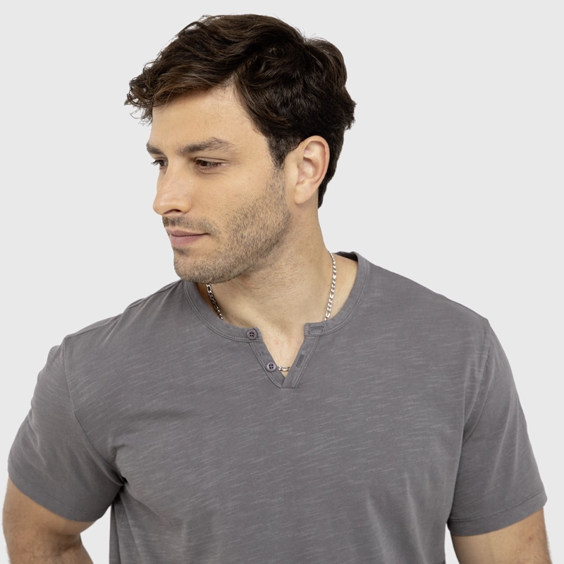 POLERA HENLEY MANGA CORTA GRIS CLARO BLACK BUBBA - 3